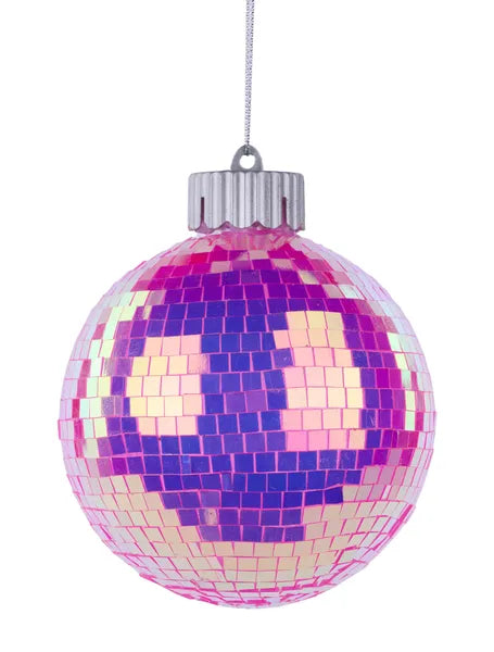 100Mm Irid Mirror Ball W/Lights Ornament-Pink-XJ712722