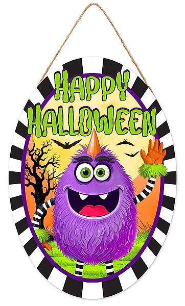 13"H X 9"L MDF HAPPY HALLOWEEN- WHITE/BLACK/MULTI- AP7460