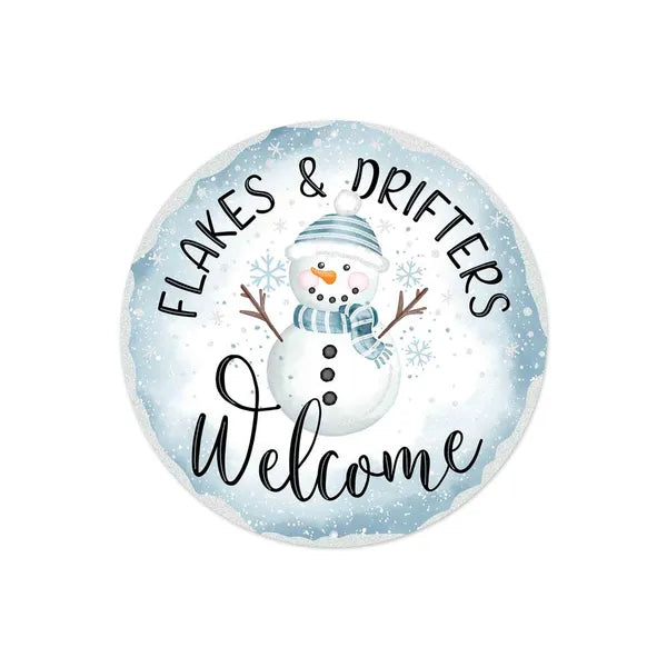 8"Dia Metal/Glitter Flakes Welcome Sign-Blue/White/Black-MD0939