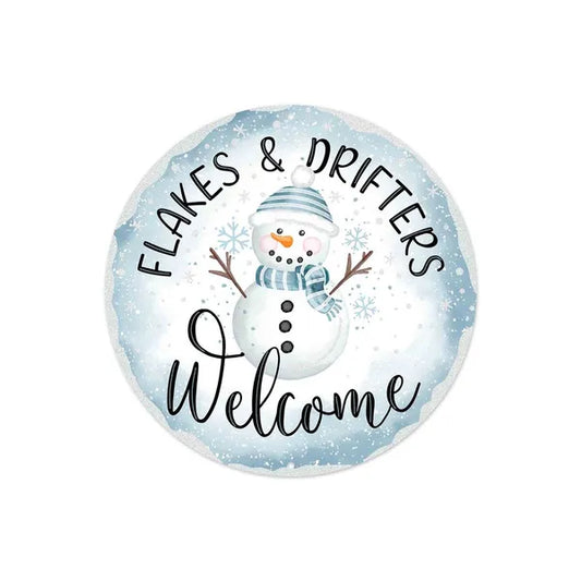 8"Dia Metal/Glitter Flakes Welcome Sign-Blue/White/Black-MD0939