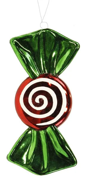 11"L x 4.5"W Round Candy Orn-Red/White/Emerald Green- XY8041YM