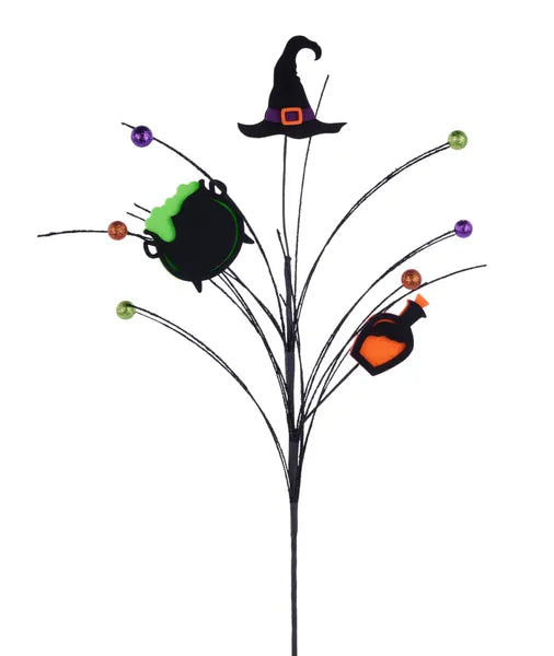 23"H Glitter/Felt Fabric Witch Spray-Blk/Prpl/Orange/Lime Grn-HH139686