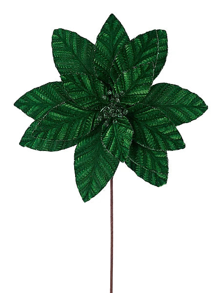 20.5"L X 12"DIA EMBOSSED POINSETTIA STEM- EMERALD GREEN- XS426506