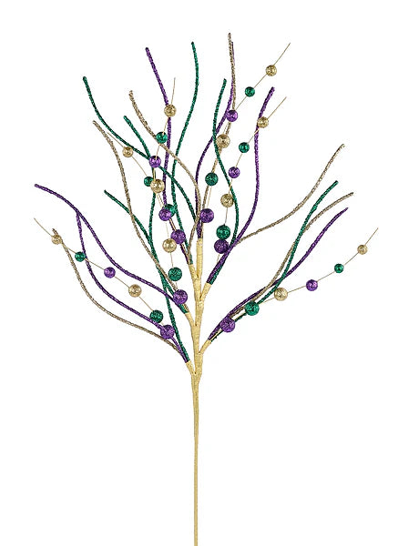 31"L GLITTERED BALL/TWIG SPRAY- MARDI GRAS- HG3390