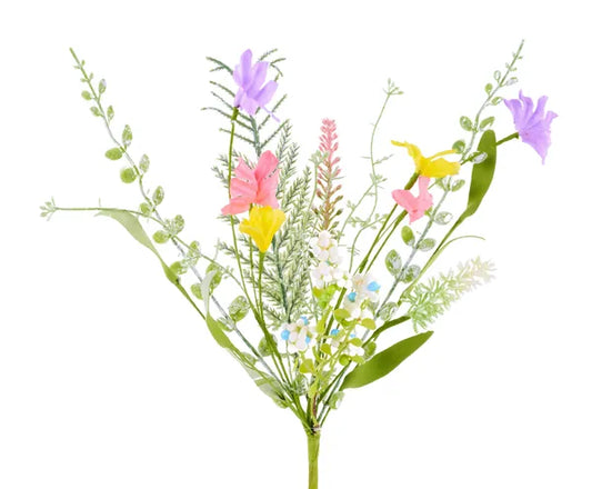 12"L Fabric Flower/Eva Leaf/Beads Bush-Pink/Yellow/Lavender-FH812568