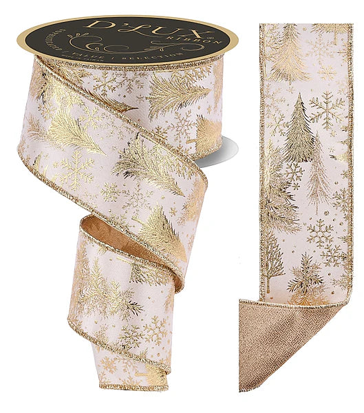 2.5"X10YD FOIL TREE/FUSED- CREAM/GOLD- LX32583R