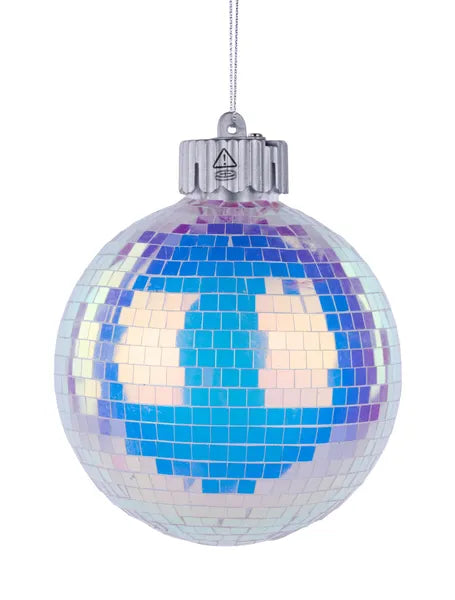 100Mm Irid Mirror Ball W/Lights Orn-White-XJ712773