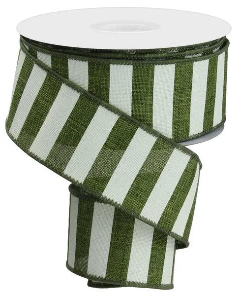 1.5" x 10yd Horizontal Stripe-Moss Green/Ivory-RX9148TW