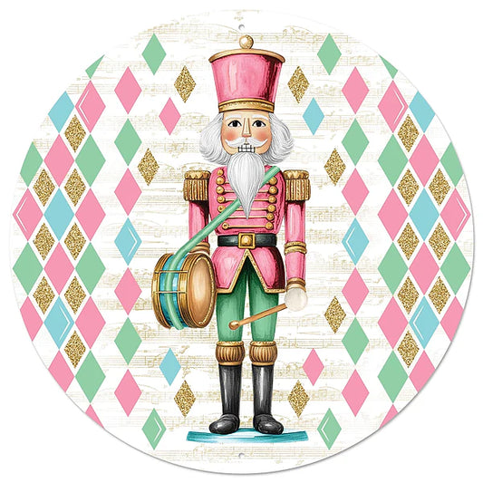 12"DIA GLITTER PASTEL NUTCRACKER SIGN- WHT/LT PINK/LT BLUE/MINT- MD1681C7