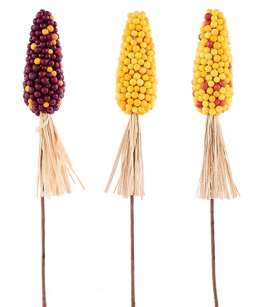 10"L BEAD INDIAN CORN PICK- 3 ASST YELLOW/BURGUNDY- HA905799