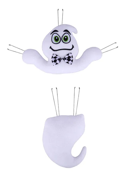 2Pc 18.5"Oah Ghost W/Bowtie Decor Kit-White/Black/Lime Green-HH7640