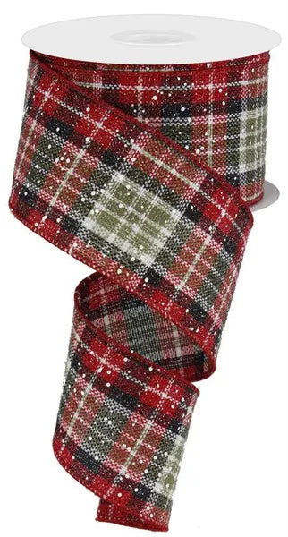 2.5" x 10yd Multi Snow Woven Plaid-Red/Black/White/Moss-RGC1528CM