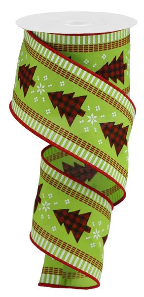 2.5x10yd Christmas tree with check stripe-red,cream,green-rgb120133