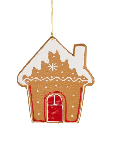 6" x 7" Gingerbread House Ornament-Beige/Red/White-XJ5557