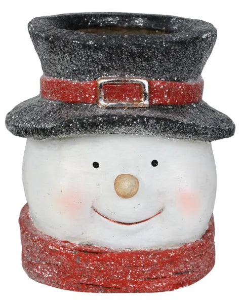 9.25"H x 8.25"Dia Snowman Head Pot-White/Black/Red-XC5619