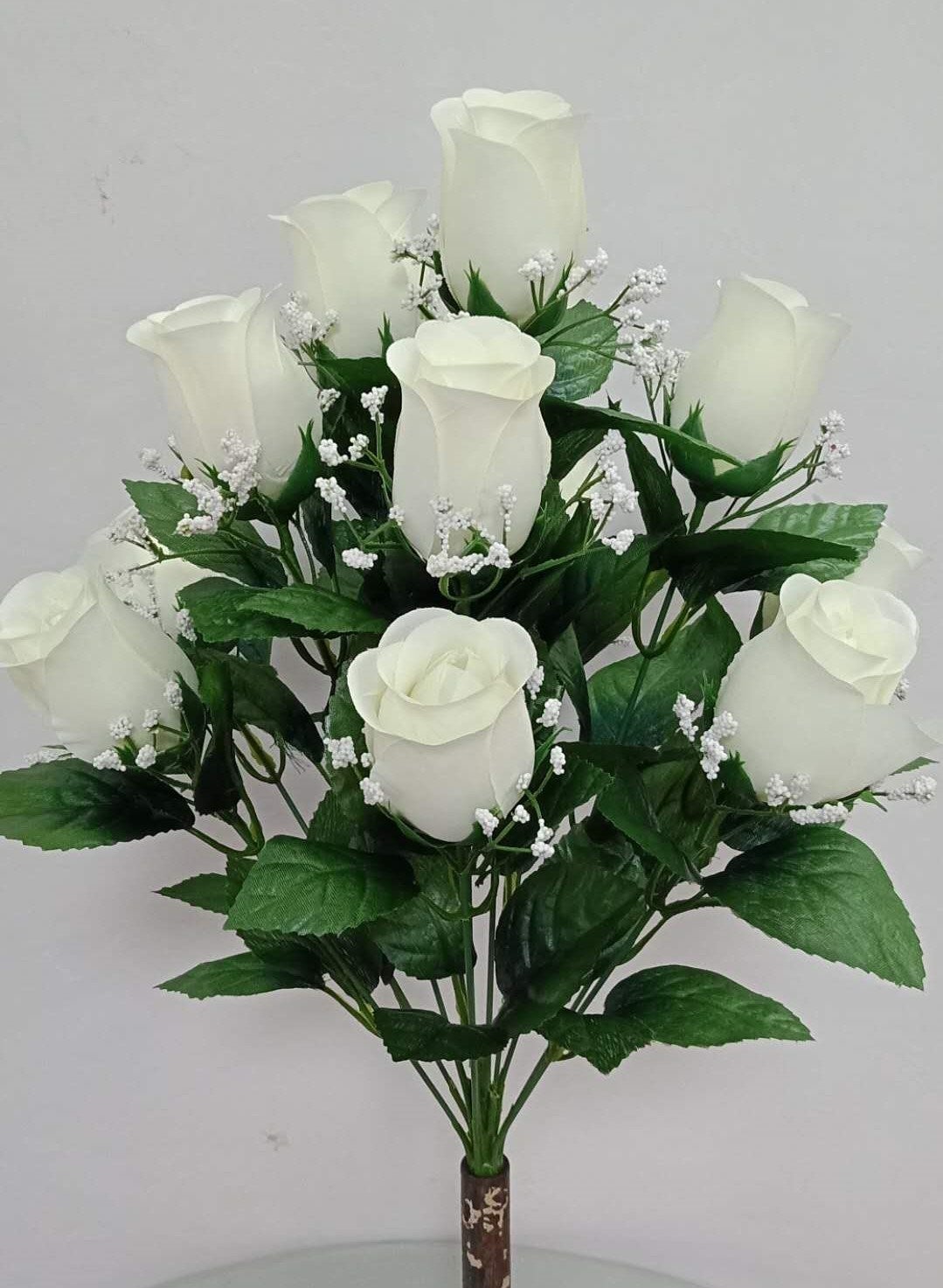 LARGE ROSE BUD X 12 WITH GYPSO CREAM - 45330