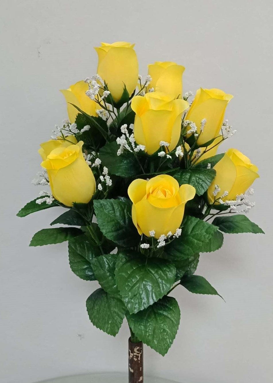 LARGE ROSE BUD X 12 WITH GYPSO YELLOW - 45331