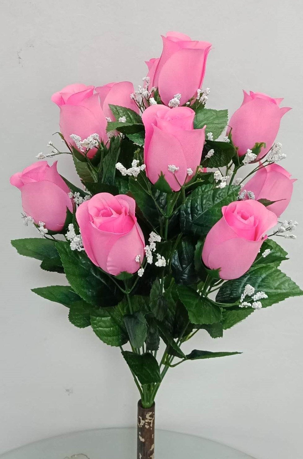 LARGE ROSE BUD X 12 WITH GYPSO PINK - 45339