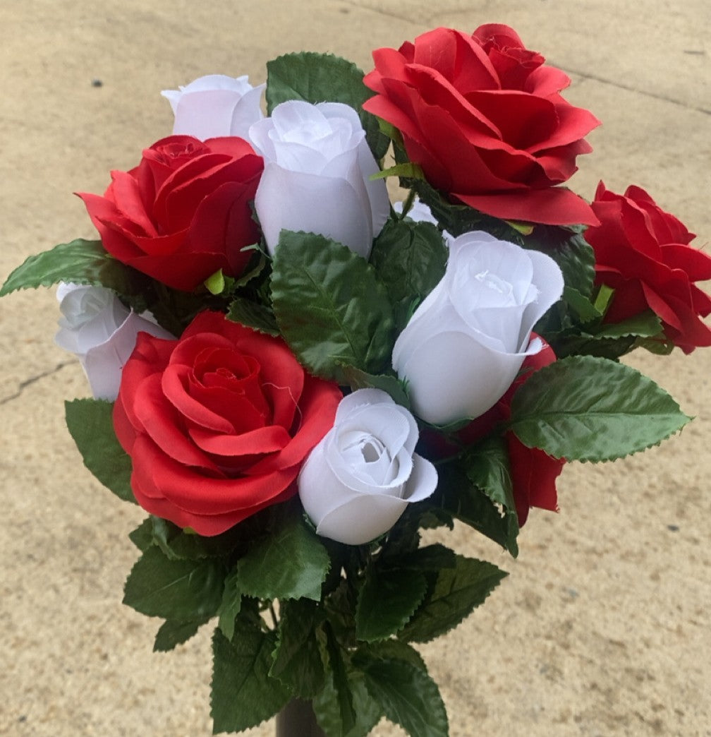 21" ROSE/BUD BUSH X 12-RED/WHITE-453778