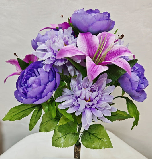 PURPLE MIXED PEONY LILY MUM BUSH - 45406