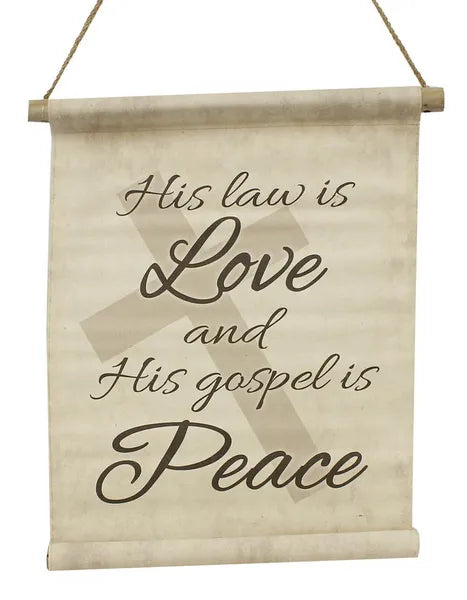 18.5"Hx14"L His Law Is Love Banner-Beige/Grey/Black-AP9077