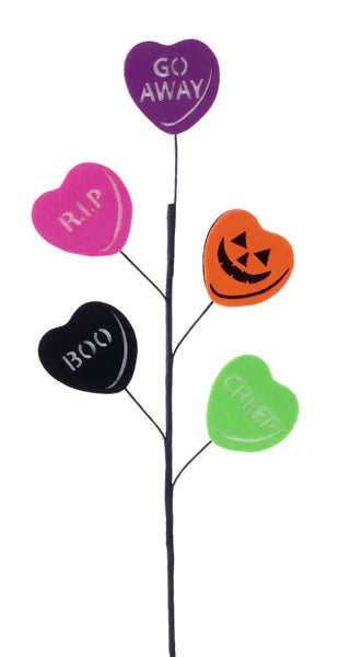 23"L Felt Halloween Candy Heart Spray x 5-Prpl/Pnk/Org/Blk/Lime-HH137677