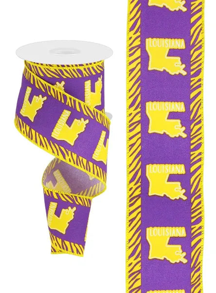 2.5" x 10yd Louisiana W/Tiger Stripe-White/Purple/Gold-RGC186427
