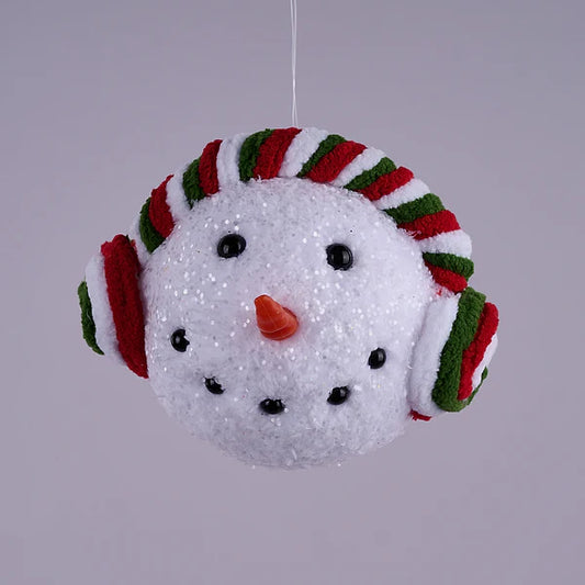 4.5"W X 3.875"H SNOWMAN HEAD ORN- RED/EMERALD- XJ709672