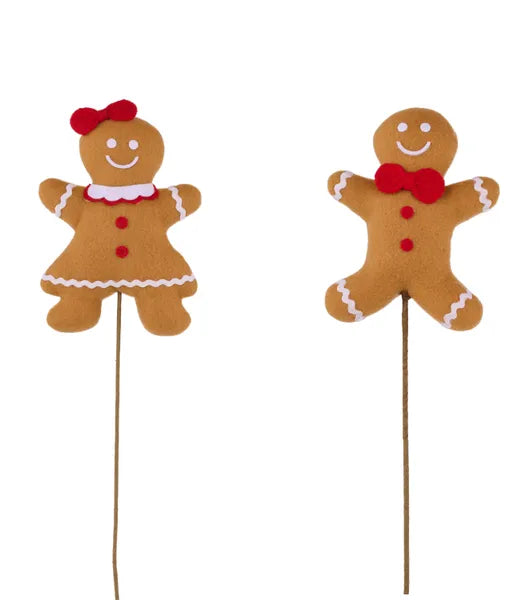 2 Asst 15"L Gingerbread Boy/Girl Pick-Brown/White/Red-XP103699