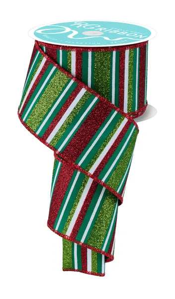 2.5" x 10yd Horizontal Stripe-Emrld/Red/Lime/White-RGF191906