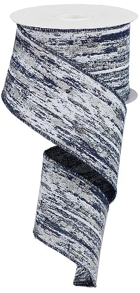 2.5"X10YD GLITTER/METALLIC STREAKS- NAVY/WHITE/SILVER- RGA191819
