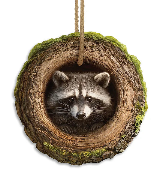 5.25"DIA EMBOSSED RACCOON IN TREE- MULTI GREY/BLK/BRN/MOSS- MD1878