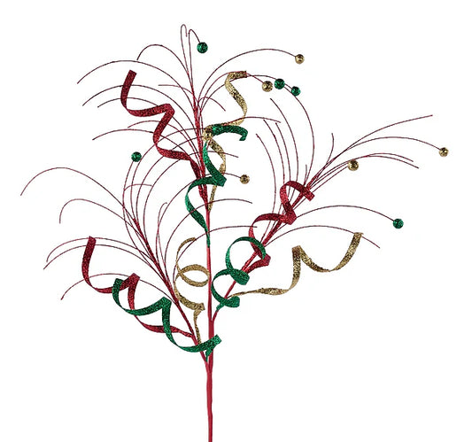 33"L GLTTR CURL/MONOFILAMENT BALL SPRAY- RED/EMERALD/GOLD- XS145279