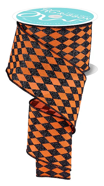 2.5"X10YD GLITTER HARLEQUIN- ORANGE/BLACK- RGH1441P2