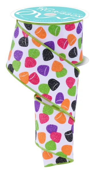2.5" x 10yd Gumdrops-Wht/Fcha/Lime/Prpl/Orng-RGF1631HN
