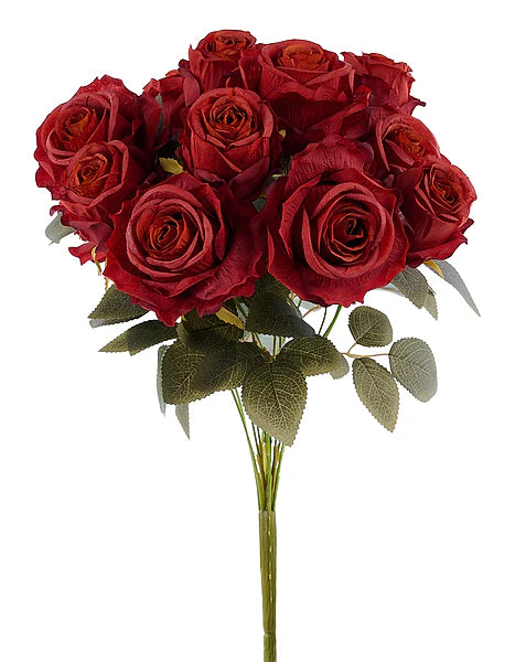 20"L FABRIC ROSE/ROSE BUD BUSH- ANTIQUE RUST- FN171946