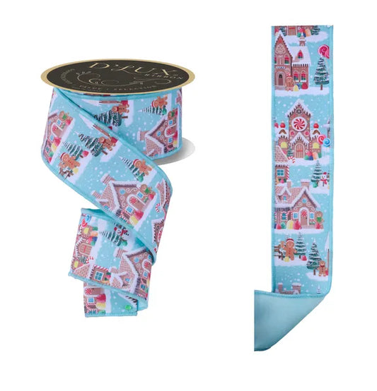 2.5" x 10yd Gingerbread Village/Fused-Lt Blue/Wht/Turq/Brwn- LX113414