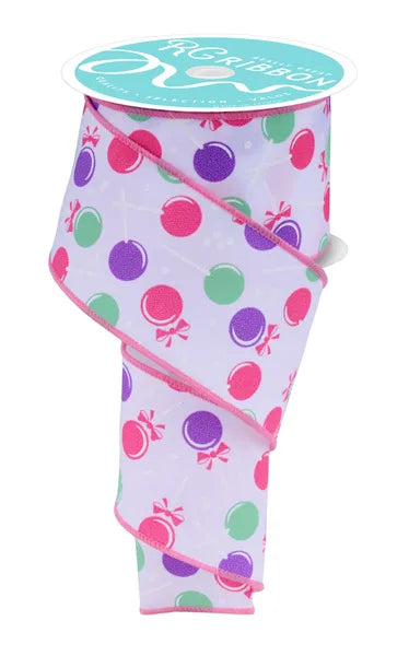 2.5" x 10yd Lollipops-White/Mint/Pink/Lavender- RGH1007AN