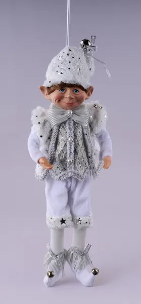 18"H Velvet/Fur Elf Ornament-Silver/White-XN4375