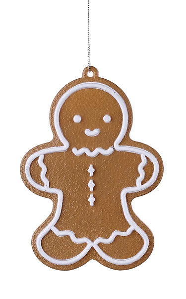 6.25"H X 4.5"L FLAT GINGERBREAD ORN- BROWN/WHITE- XJ7493