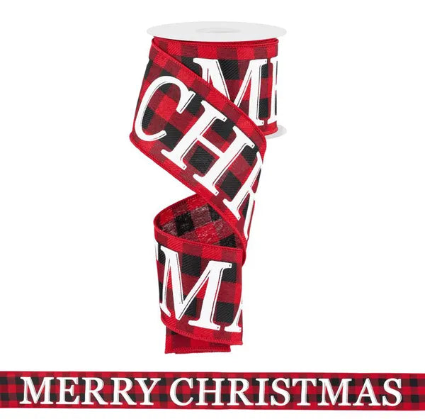 2.5" x 10yd Merry Christmas On Woven-Black/Red/White-RGF1040CM