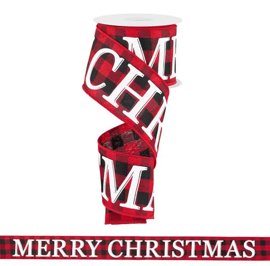 2.5" x 10yd Merry Christmas On Woven-Black/Red/White-RGF1040CM