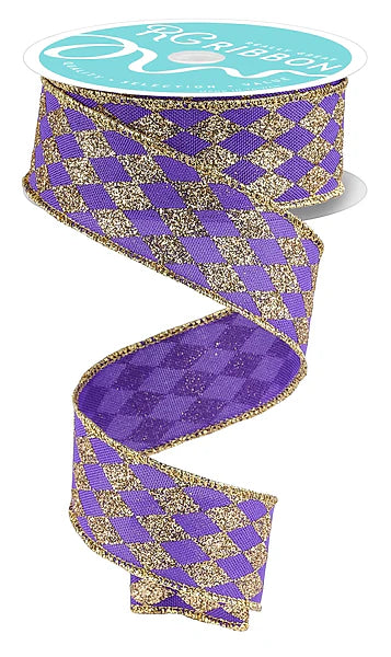 1.5"X10YD GLITTER HARLEQUIN- PURPLE/GOLD- RGH1440CN