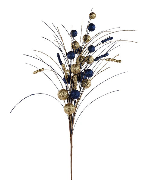 35"L BALL/MONOFILAMENT/BEAD SPIKE SPRAY- NAVY BLUE/GOLD- XS1389R4
