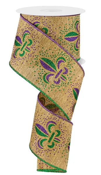2.5" x 10yd Glitter Fleur De Lis/Met-Ant Dark Gold/Mardi Gras-RGE1908AE