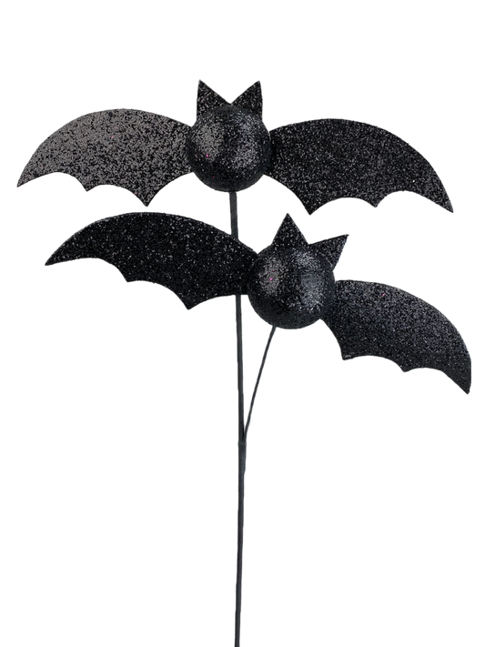 Black Glitter Bat Spray x 2 H25 - 57008BK