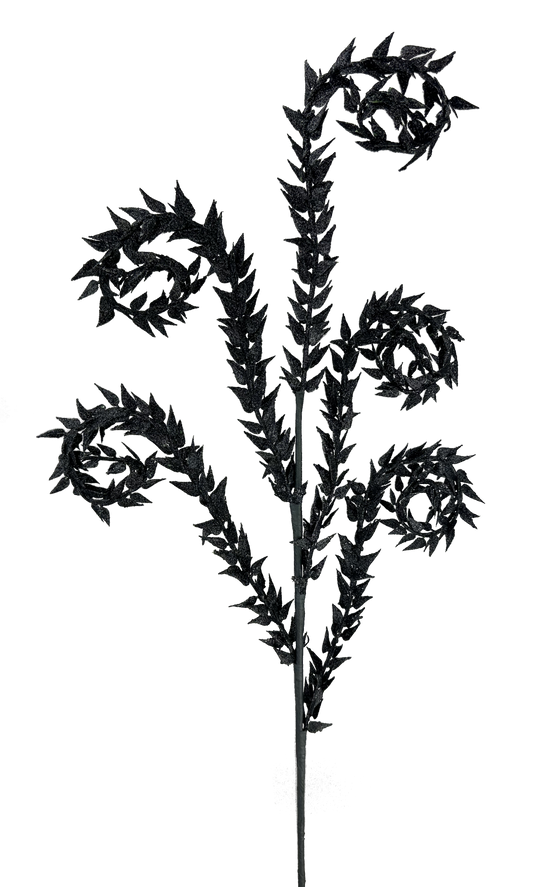 Black Metallic Leaves Curly Spray x 3 H30 - 57035BK