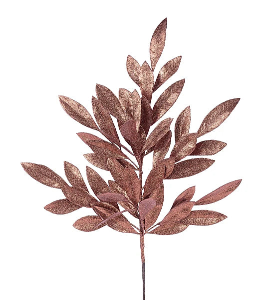 23"L GLITTER BAY LEAF SPRAY- COPPER BROWN- XS237062