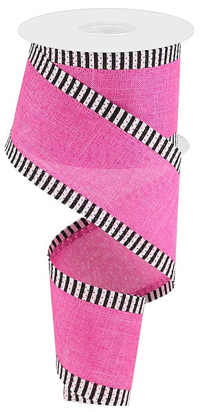 2.5"X10YD ROYAL BURLAP/THIN STRIPE- FUCHSIA/BLACK/WHITE- RG0885607