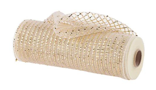 10" x 10yd Wide Foil Mesh-Cream W/Gold Foil-RE136672